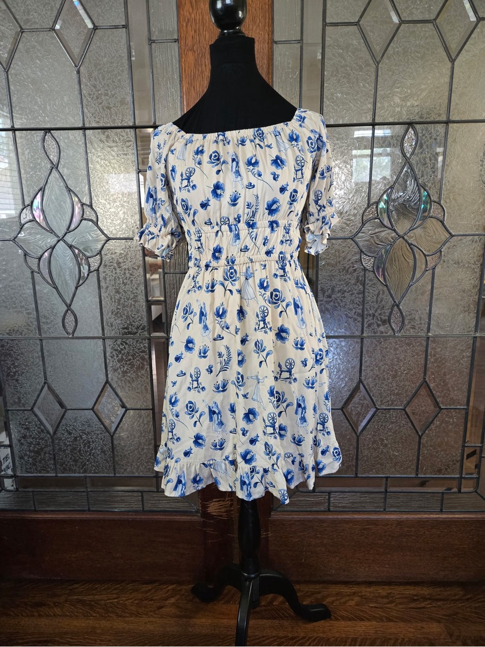 Disney White Dress with Blue Floral Print